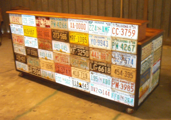 License Plate Wrapped bar - checkout counter